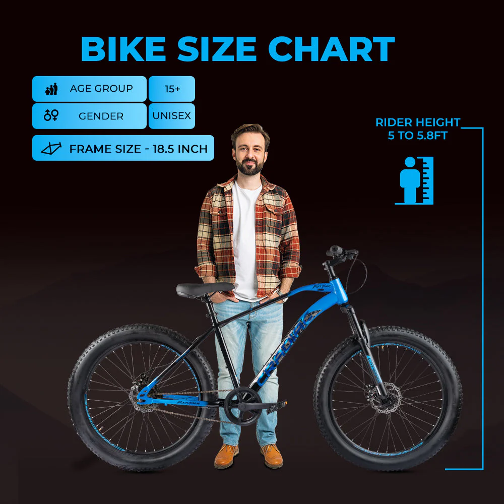 Cradiac Black Ninja Fat Single Speed 26 Inch High Performance Mountain Cycle for Men with Front Suspension & Dual disc Brakes | Ideal for 12+ Years, Unisex, Frame Size - 18.5 Inch - Image 8