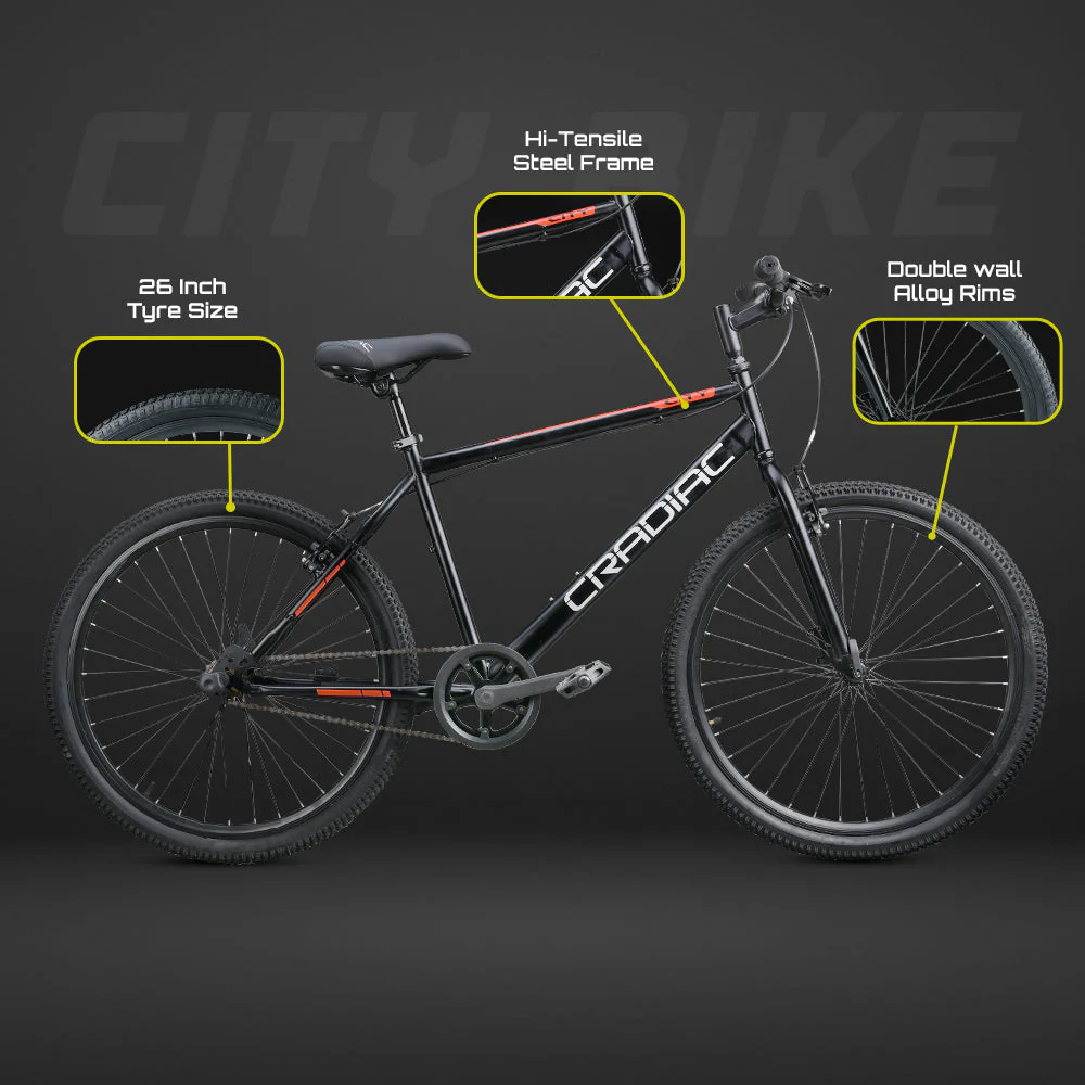 CRADIAC - City Single Speed Cycle | 26" Inch City Bike | Rigid Fork| 18.5 Inch High Performance hitensile Steel Frame |Front Tyre with QR | Ideal for 12+ Years Boys/Men/Girls - Image 7