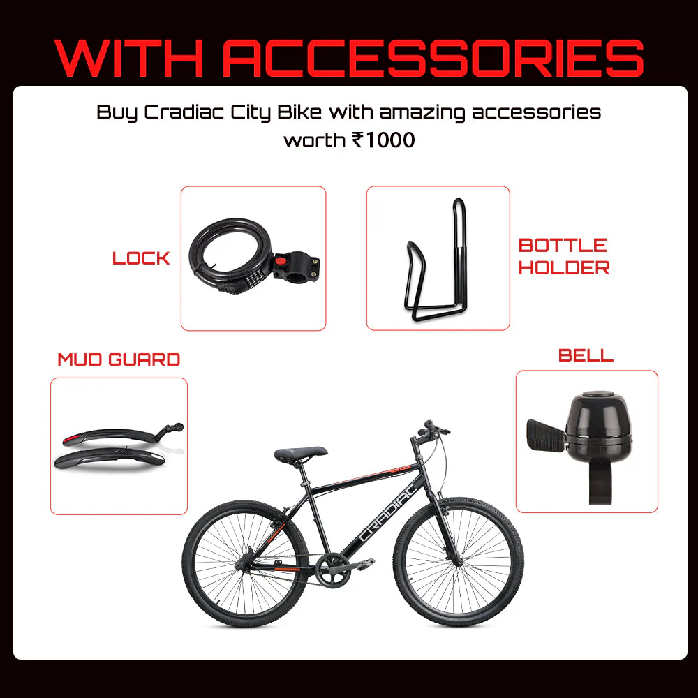 CRADIAC - City Single Speed Cycle | 26" Inch City Bike | Rigid Fork| 18.5 Inch High Performance hitensile Steel Frame |Front Tyre with QR | Ideal for 12+ Years Boys/Men/Girls - Image 8