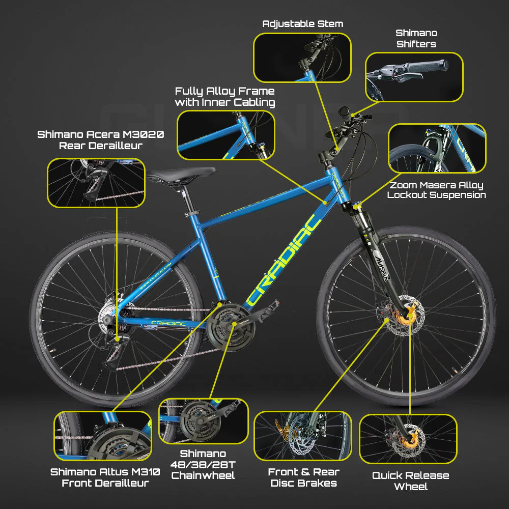 Cradiac Gunner PRO MAX 21 Speed 6061 Alloy Hybrid Cycle 21 Geared Bicycle for Men with Zoom Lockout Suspension & Dual Disc Brake Hybrid Bike | for 15+ Years, Unisex, Frame Size : 18.5 Inch, Teal Blue - Image 11