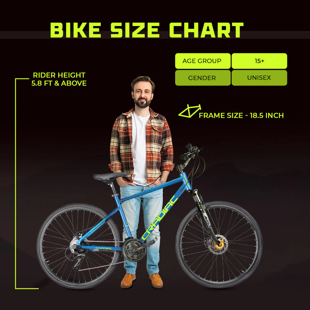 Cradiac Gunner PRO MAX 21 Speed 6061 Alloy Hybrid Cycle 21 Geared Bicycle for Men with Zoom Lockout Suspension & Dual Disc Brake Hybrid Bike | for 15+ Years, Unisex, Frame Size : 18.5 Inch, Teal Blue - Image 13