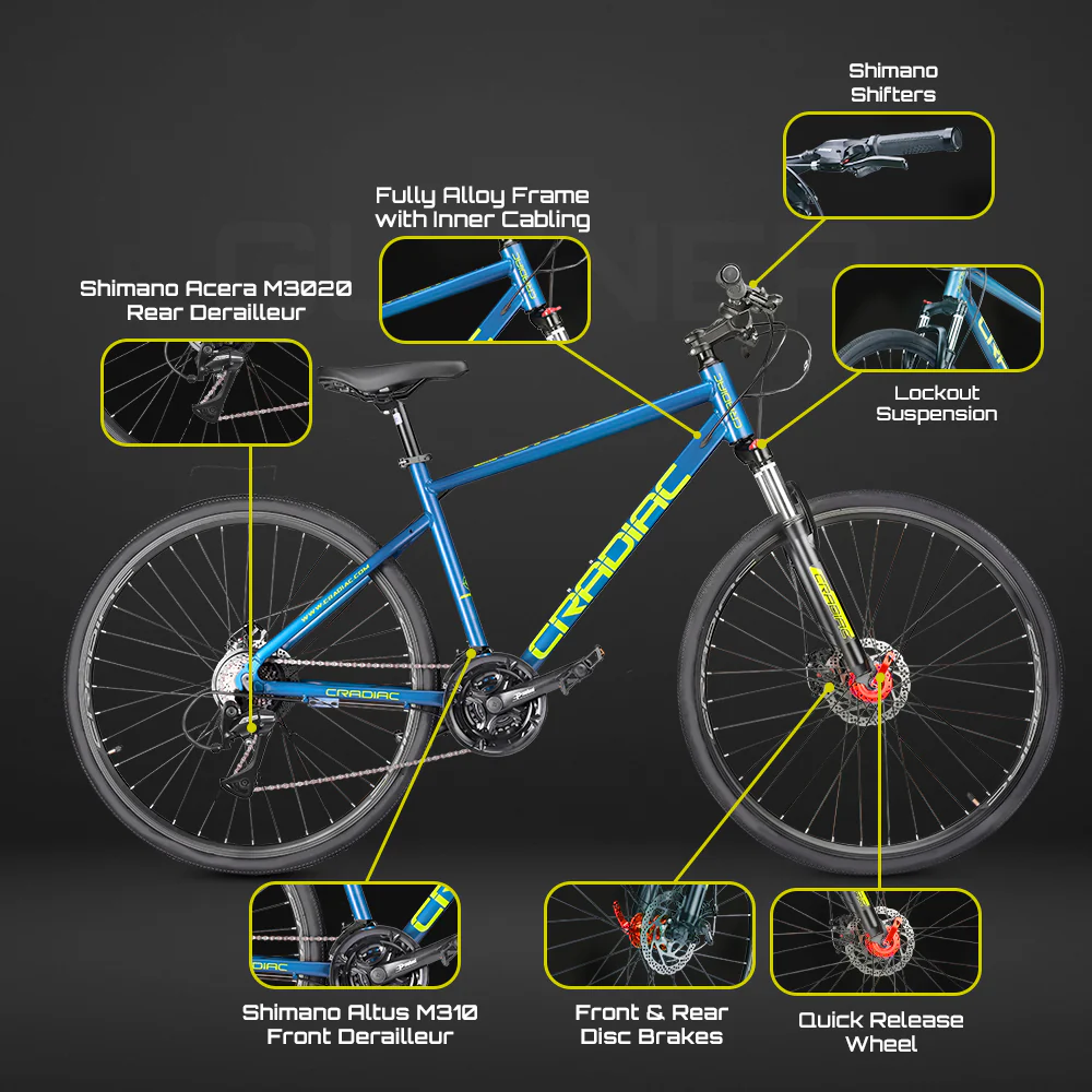 Cradiac Gunner PRO 21 Speed 6061 Alloy Hybrid Cycle 21 Geared Bicycle for Men with Front Lockout Suspension & Disc Brake Hybrid Bike | Ideal for 15+ Years, Unisex, Frame Size : 18.5 Inch, Teal Blue - Image 8