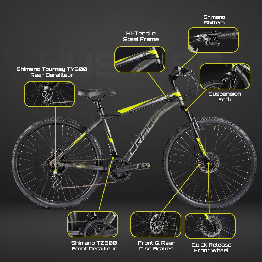 CRADIAC Hustler 21 Speed High Performance Mountain Cycle for Men with Front Suspension & Dual disc Brakes, 26 Inch Tire, Steel Frame MTB | Ideal for 12+ Years, Unisex, Frame Size - 18.5 Inch - Image 8