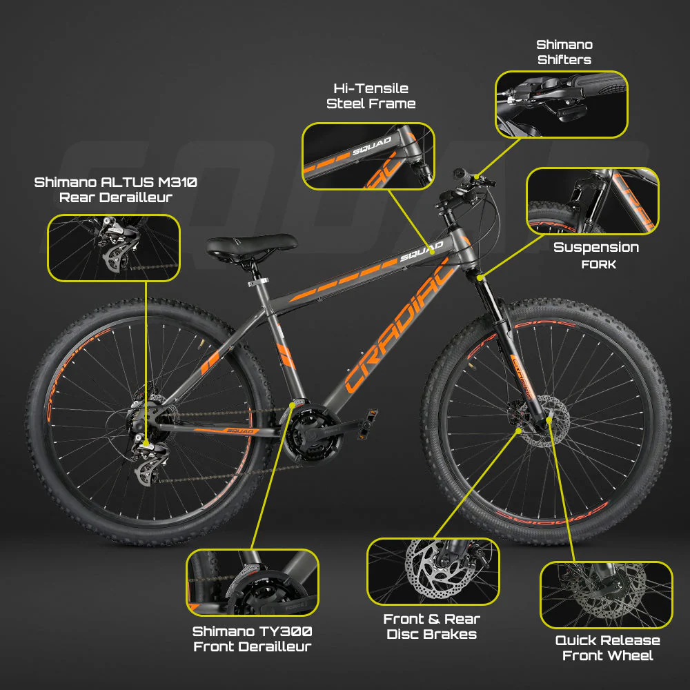 Cradiac Squad 21 Speed High Performance Steel Mountain Cycles for Men with Front Suspension & Dual Disc Brake 21 Geared MTB Bike 29 T | Ideal for 15+ Years, Unisex, Frame Size : 18.5 inch - Image 8