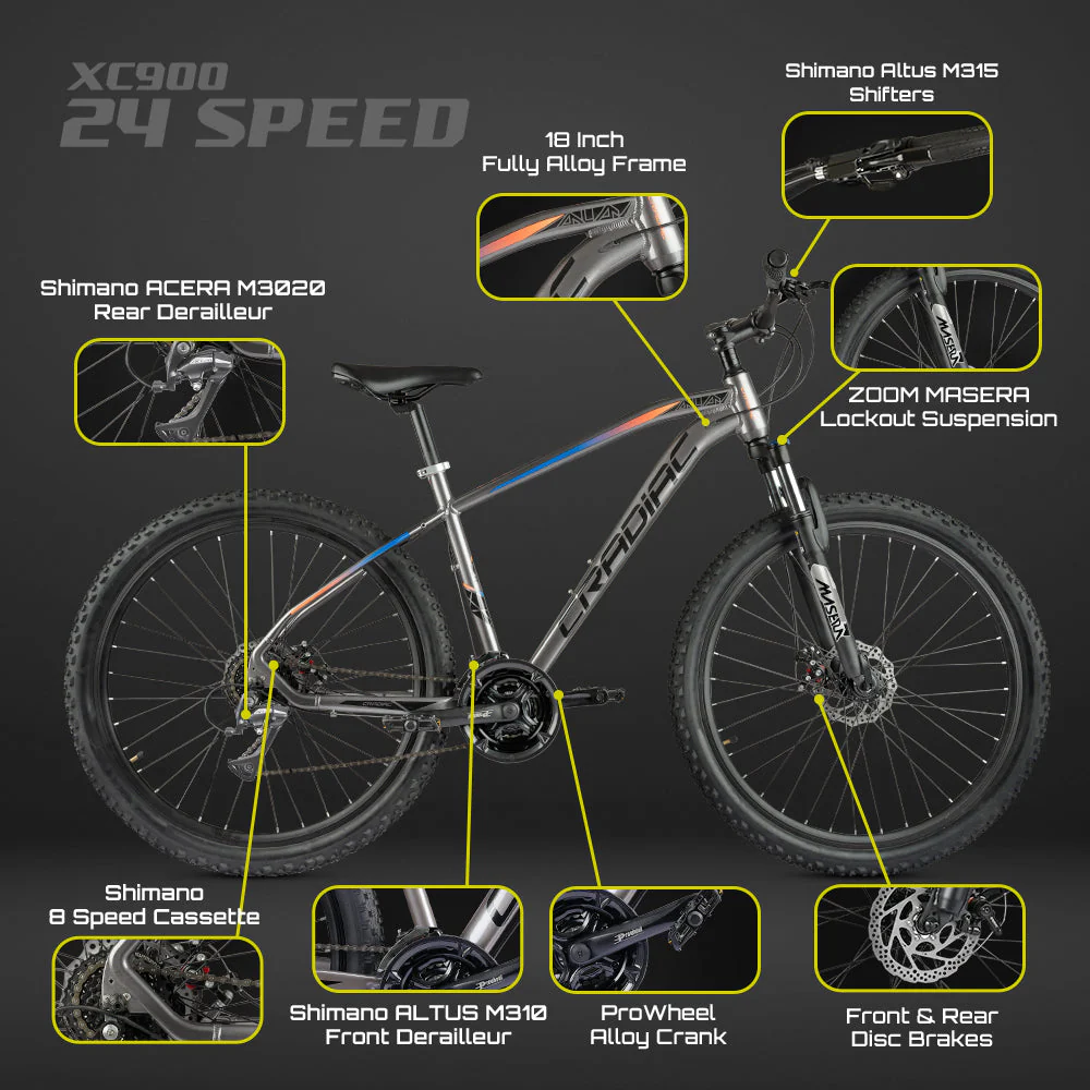 Cradiac XC 900 24 Speed 6061 Alloy Cycle 27.5 T 24 Geared Bicycle for Men with Front Zoom Lockout Suspension & Dual Disc Brake Mountain Bike | Ideal for 14+ Years, Unisex, Frame Size : 18 Inch, Grey - Image 9
