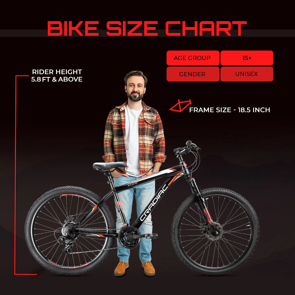 Cradiac Xplorer 21 Speed High Performance Steel Mountain Cycles for Men with Front Suspension & Dual Disc Brake 21 Geared MTB Bike 29 T | Ideal for 15+ Years, Unisex, Frame Size : 18.5 inch - Image 10