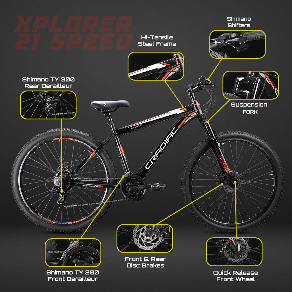 Cradiac Xplorer 21 Speed High Performance Steel Mountain Cycles for Men with Front Suspension & Dual Disc Brake 21 Geared MTB Bike 29 T | Ideal for 15+ Years, Unisex, Frame Size : 18.5 inch - Image 7